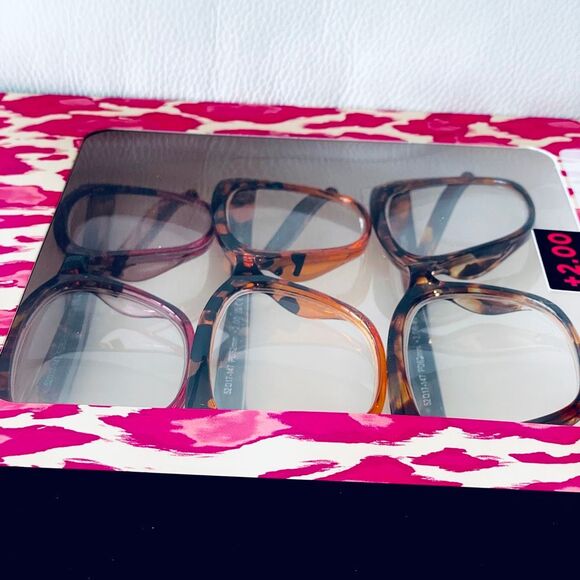 NWT 3 Pack 2.00 Betsey Johnson Premium Square Reading Glasses Brown, Tan, Amber